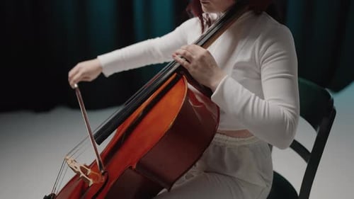 Closeup View of Violoncello and Hands of Musician