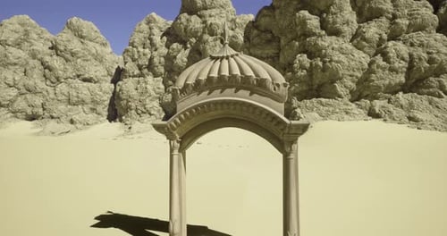 Sandstone Arch Stands Majestically in Arid Desert Landscape Under Clear Sky