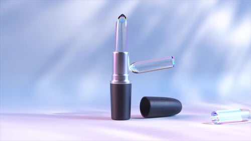 Transparent Holographic Lipstick Case Opening and Closing Revealing Iridescent Surface Against
