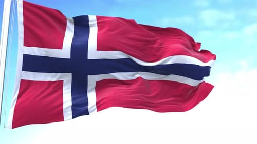 Realistic Waving Flag of Norway Against Blue Sky