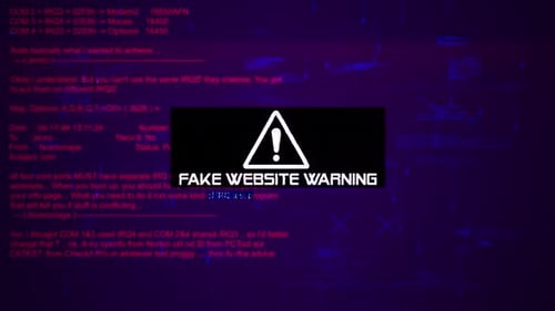 Texto de advertencia de sitio web falso en la pantalla de fondo de hackeo V03