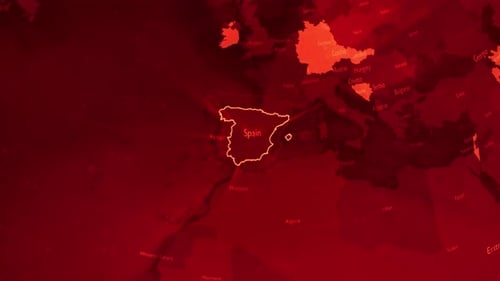 Rote digitale stilisierte Weltkarte Länderzoom Spanien