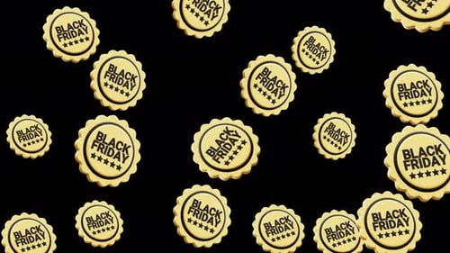 Black friday labels floating on a black background