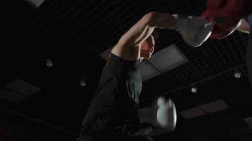 Un kickboxer se entrena con patas de boxeo, golpes potentes con ambas manos