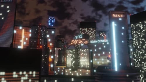 Big Data Skyscraper Skyline with Futuristic Flying Connections