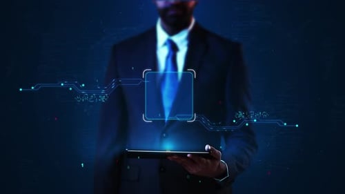 Businessman Virtual Digital Display HUd Hologram Futuristic HUD Frame Ideal for Business Industry