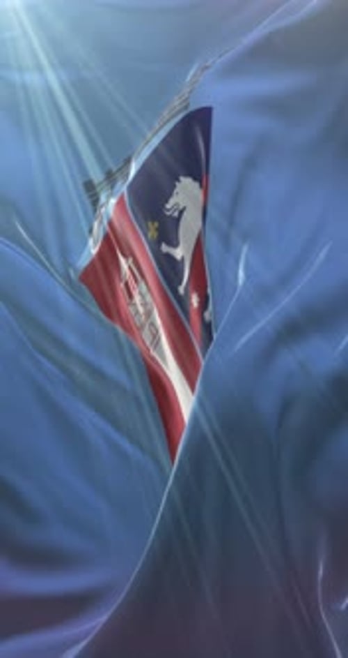 Dynamic Waving Flag with Detailed Coat of Arms and Sun Rays