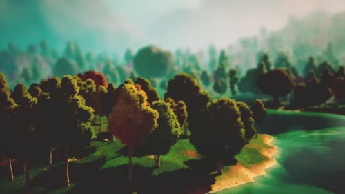 Cartoon Landscape with Hills and Forest
