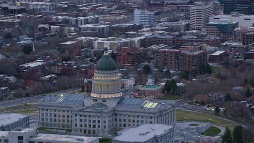 Aerial view of Utah state capitol building in salt lake city at night