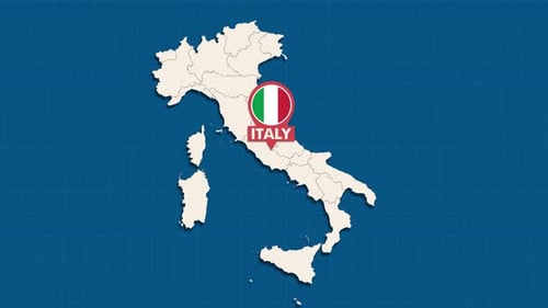 Animated Flat Design Italy Map with Location Pin