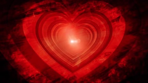 Flying Through Red Heart Tunnel Abstract Loop Background