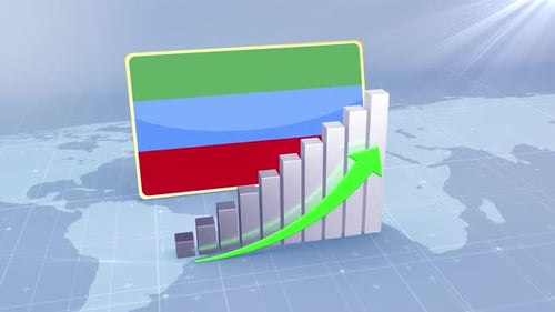 3D Bar Graph with Growing Arrow and Flag Background Animation