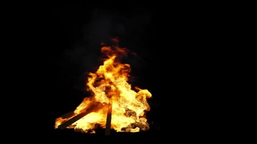 Burning woods on fire with transparent background