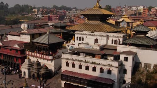 Elevated view of the the Bagmati River and Pashupatinath Temple, Kathmandu, Nepal