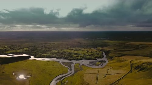 Aerial View. Landscape, Surreal Nature Scenery in Highland of Iceland, Beautiful Colorful Mountain