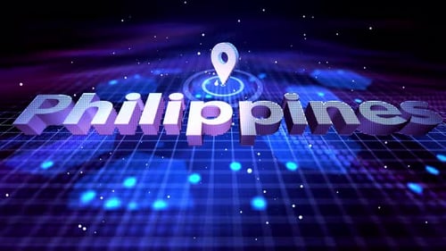 Philippines Location Text Animation on Futuristic Digital Grid Background location, pin, marker,
