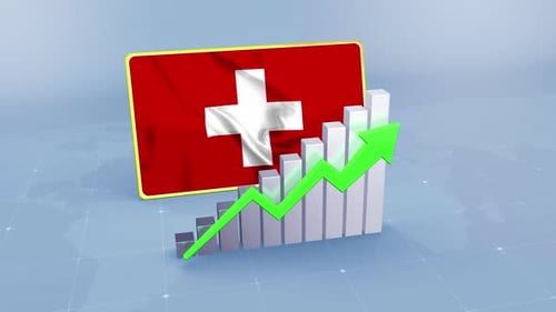 Switzerland Flag with Graph and Green Arrow Increasing Values
