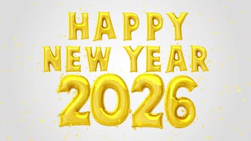 Happy New Year 2026 Golden Balloons and Confetti