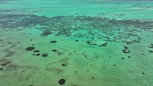 An aerial view of the water and land