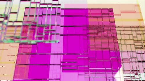 Pink Glass Plates with Grid Pattern and Yellow Glass Plates are Rotating Slowly on a White