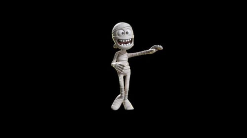 Funny 3D Cartoon Mummy Character Waving and Pointing Animation