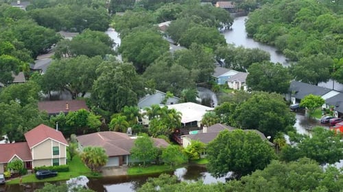 Flooding in Florida Caused By Tropical Storm From Hurricane Rainfall Suburb Houses in Residential