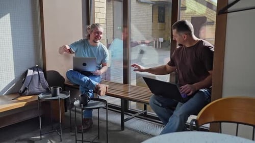 Two It Software Engineers Working on Project and Programming in Coffee Shop Business People Concept