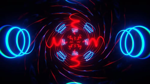 Red And Blue Neon Spirals Reverse Tunnel Background Vj Loop In 4K