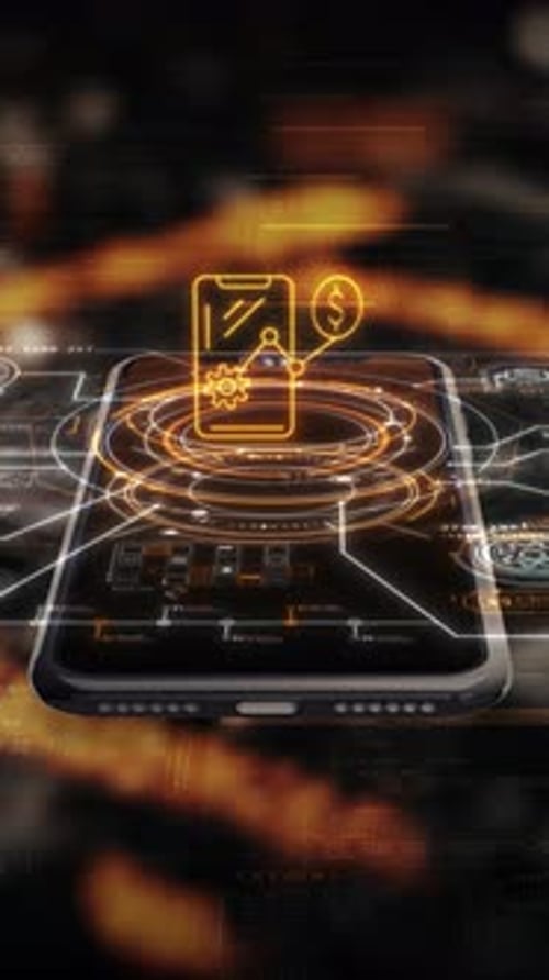 3D Smartphone Backdrop with Dynamic Data Visuals