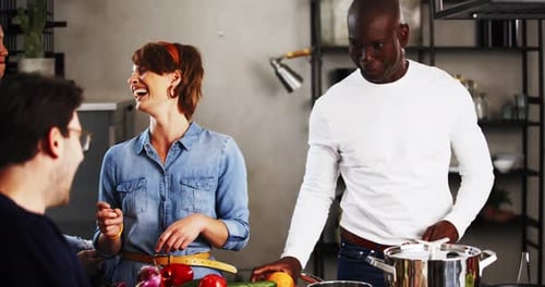 Friends Cooking Together in Modern Kitchen, Food Preparation