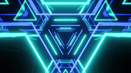 Blue Neon Tiranle Rotated Show Vj Loop Background 4K