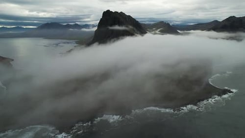 Aerial view of Vestrahorn mountain, Eastern, Iceland.