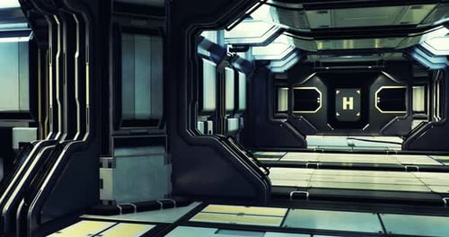 Futuristic Corridor in a High Tech Facility with Illuminated Walls and Floors