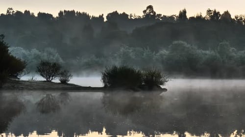 Morning Fog Over Autumn Lake Water, Portugal