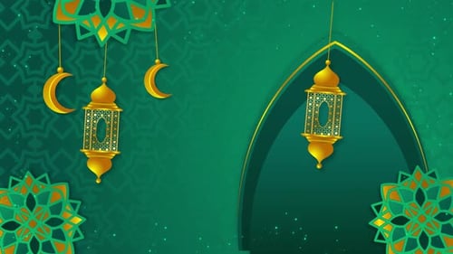 Ramadan Kareem Decorative Background with Islamic Lanterns and Crescents