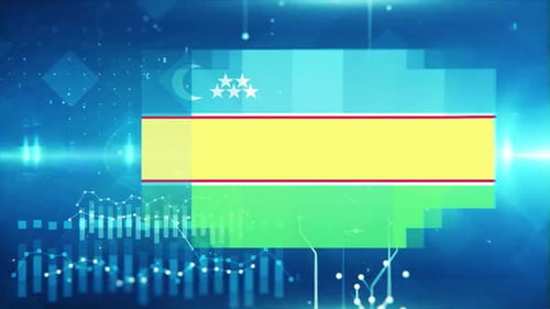Flagge von Karakalpakstan auf wirtschaftlichem Hintergrund und Grafik