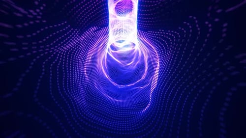 Abstract tunnel of glowing purple dots forming a vortex-like design, futuristic digital