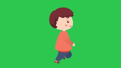 Cartoon Boy Running Animation Green Screen