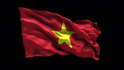 Realistic Waving Vietnam Flag on Black Background