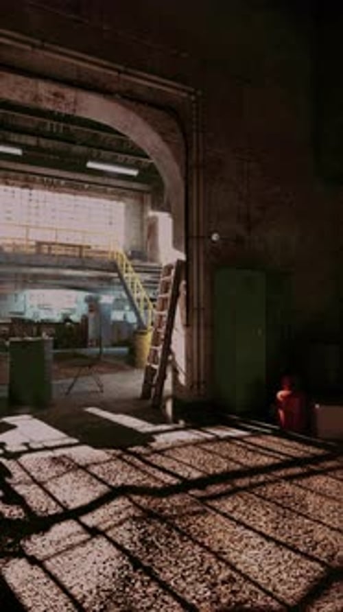Sunset Rays Through An Old Auto Repair Shop Archway
