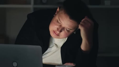 Late Work Job Stress Fatigued Woman Office Routine
