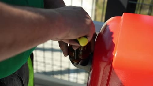 lectrician connects the yellow Signal Lamp for the gate. Warning yellow flash lamp