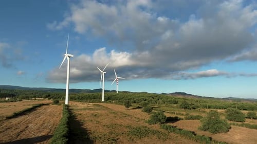 Spinning Wind Power Plant Generator in a Mountain Land