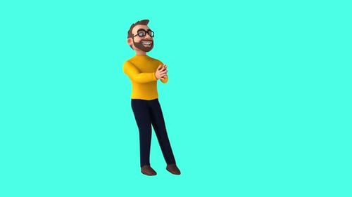 Fun 3D cartoon casual character clapping (with alpha channel)