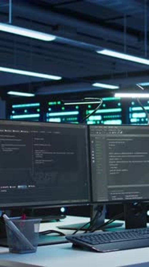 Vertical Video High Tech Data Center with Networking Systems Installed