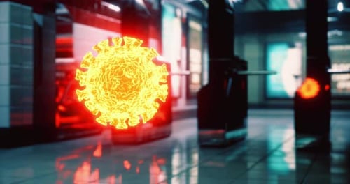 Symbolic Representation of a Virus in a Bustling Urban Subway Station