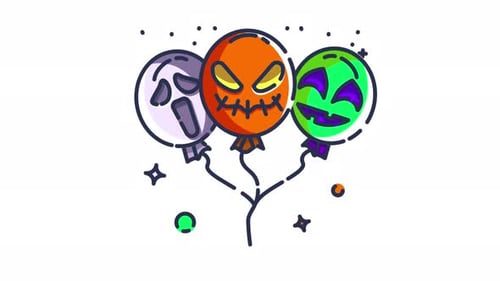 Animated Spooky Halloween Balloons Doodle Style