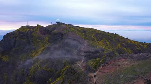 Pico Do Arieiro in the Morning Aerial Drone Shot Madeira Portugal