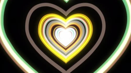 Heart Tunnel Vj Loop Animation. Glowing Heart Tunnel Motion Animation. Glowing Multi Color Neon