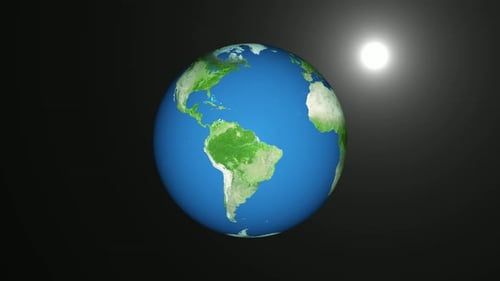 Rotating Earth Globe Animation with Sun and Stars